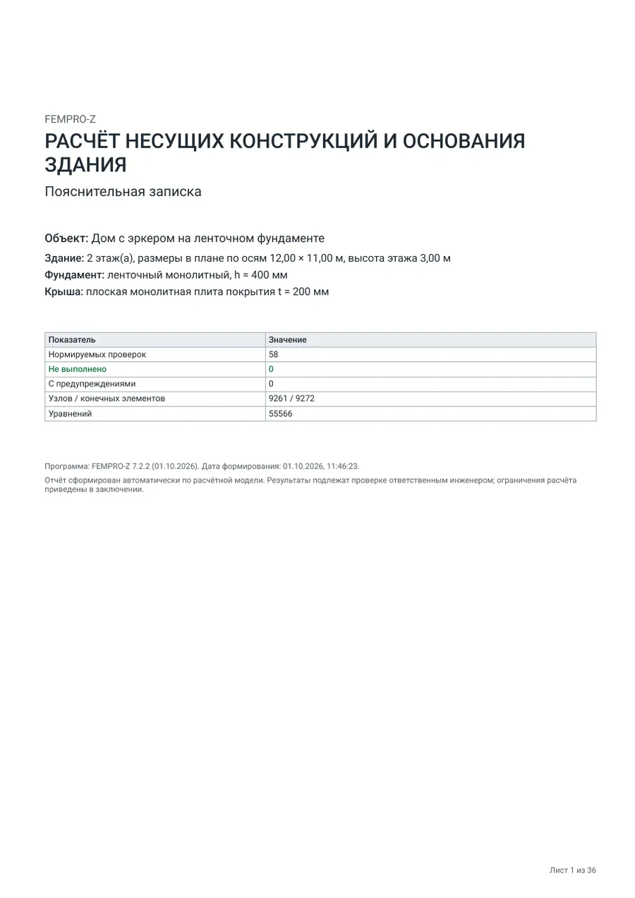 Титульный лист отчёта о расчёте